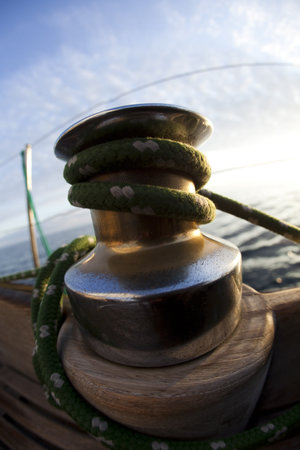Rope on sailing boat in the sea 