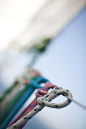 Winch with rope on sailing boat in the sea の写真素材