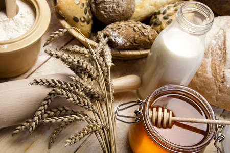 Honey and breadの写真素材