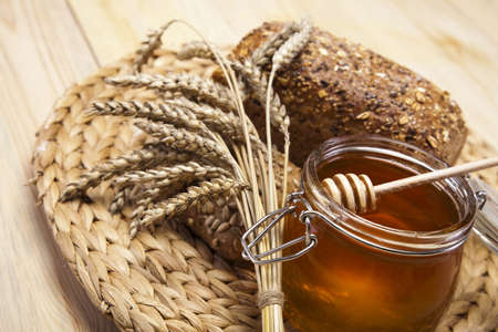 Honey and breadの写真素材