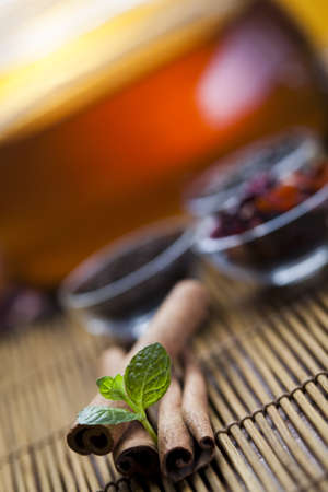 Glass teapot of tea の写真素材