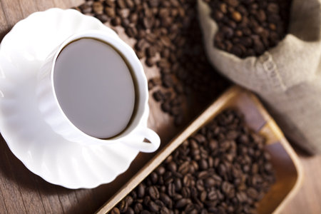 Caffee cup and beans
