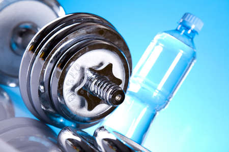 Dumbbell and bottle waterの写真素材