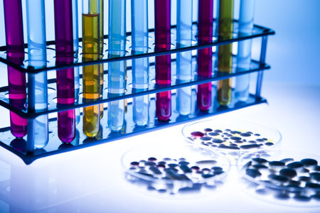 Laboratory glassware containing colorful liquid