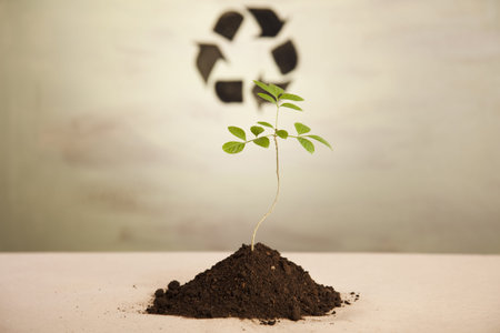 Recycling sign in plant