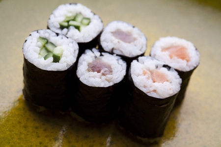 Japanese sushi seafood rolls with riceの写真素材