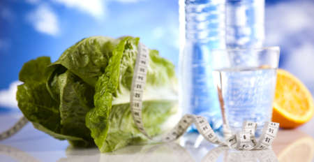 Vegetable and fruit fitness and blue skyの写真素材