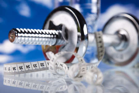 Fitness, dumbell and blue sky の写真素材