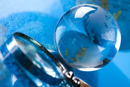 Magnifying glass and globeの写真素材