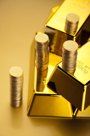 Gold bars and coins の写真素材