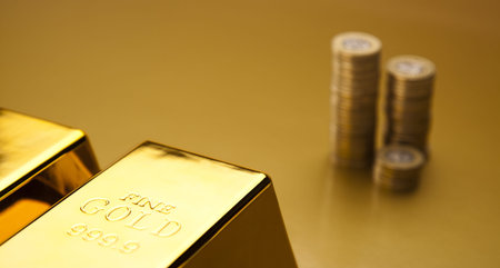 Coins and gold bars