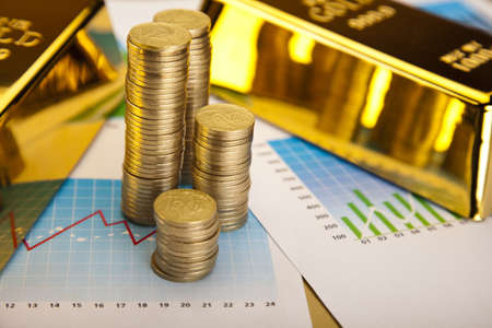  Coins and gold bars, Finance Conceptの写真素材