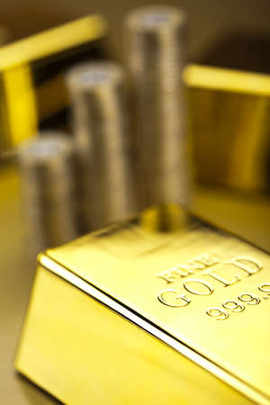 Coins and gold bars, Finance Conceptの写真素材