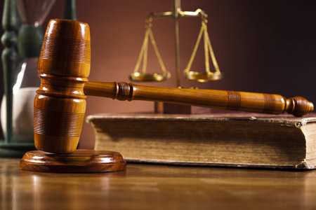 Wooden gavel barrister, justice concept 