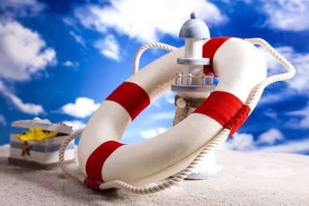 Life buoy on the beachの写真素材