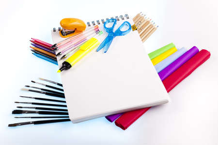 School tools on a white backgroundの写真素材