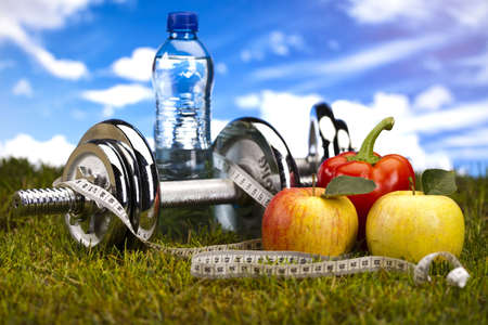 Dumbell and green grassの写真素材