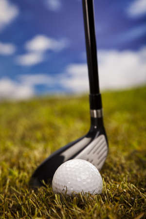 Golf ball on green meadow, driver  の写真素材