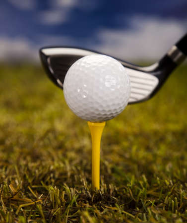  Golf ball on tee in driver の写真素材