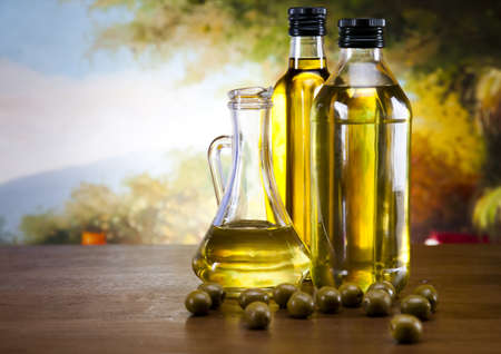 Olive oil and olives の写真素材