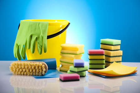 Assorted cleaning productsの写真素材