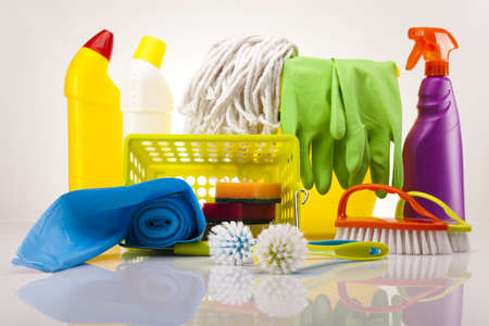 Assorted cleaning productsの写真素材