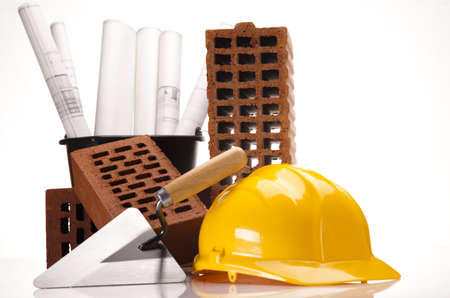 Construction plans and blueprints, bricksの写真素材
