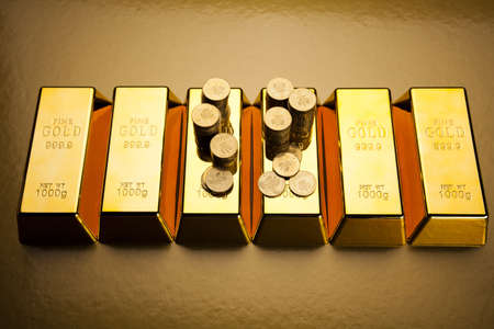 Coins and gold bars, Finance Conceptの写真素材