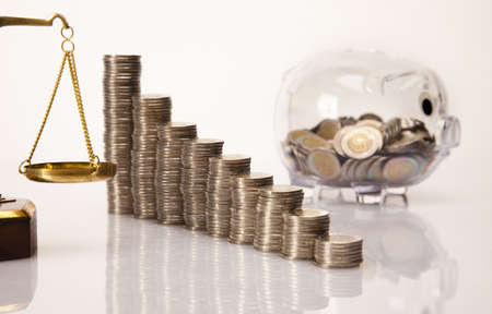 Business concept, Pig bank and money coinの写真素材
