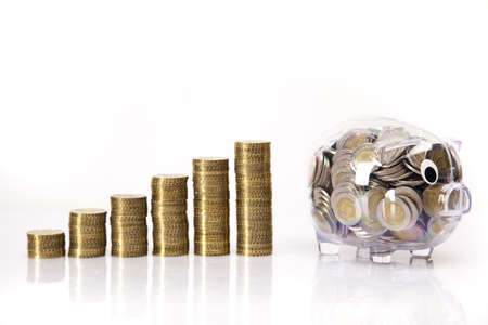 Business concept, Pig bank and money coinの写真素材