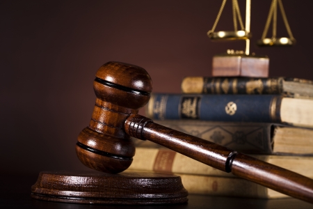Wooden gavel and books の写真素材