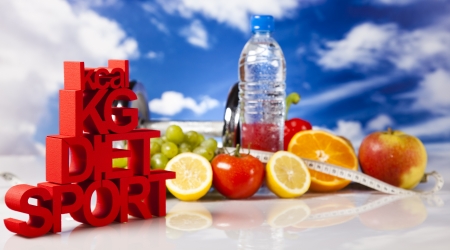 Sport diet, Calorie, measure tapeの写真素材