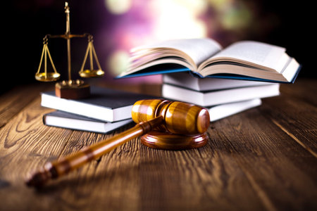 Scales of justice, gavel and law book