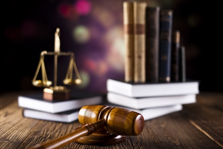 Scales of justice, gavel and law bookの写真素材