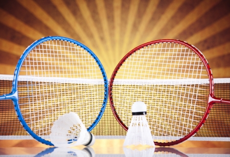 Shuttlecock on badminton racket の写真素材