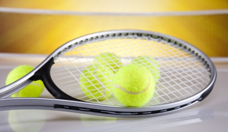 Tennis racket and ballsの写真素材