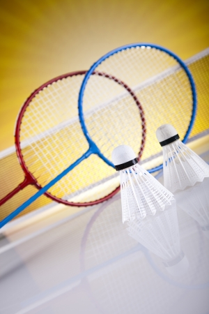 Shuttlecock on badminton racket の写真素材