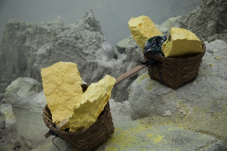 Basket sulfur, volcano in Indonesia の写真素材