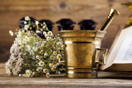 Natural medicine, herbs, mortarの写真素材
