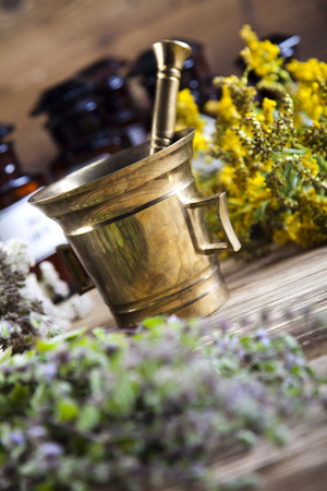 Natural medicine, herbs, mortarの写真素材