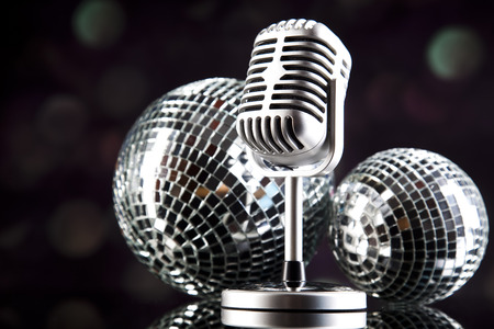 Retro style microphone, Music backgroundの写真素材