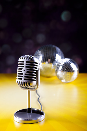 Retro style microphone, Music backgroundの写真素材