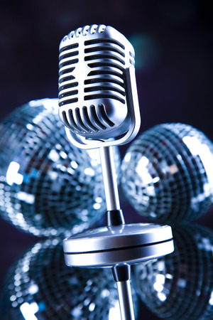 Microphone with disco ballsの写真素材