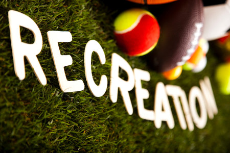 Recreation word with sports equipmentの写真素材