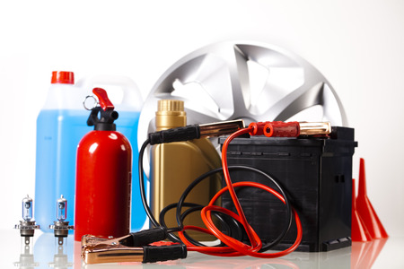 Set of auto parts, car batteryの写真素材