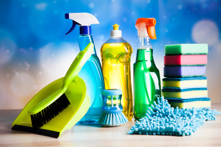 Cleaning products, home work colorful themeの写真素材