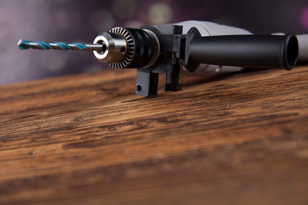Working tools on wooden background