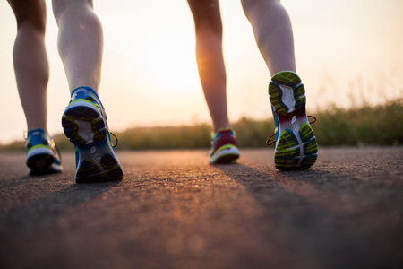 Woman fitness, Runner feet running