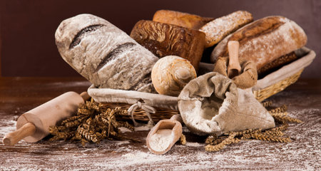 Baked bread on wood table