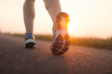 Healthy lifestyle, Woman fitness and Runner feet running